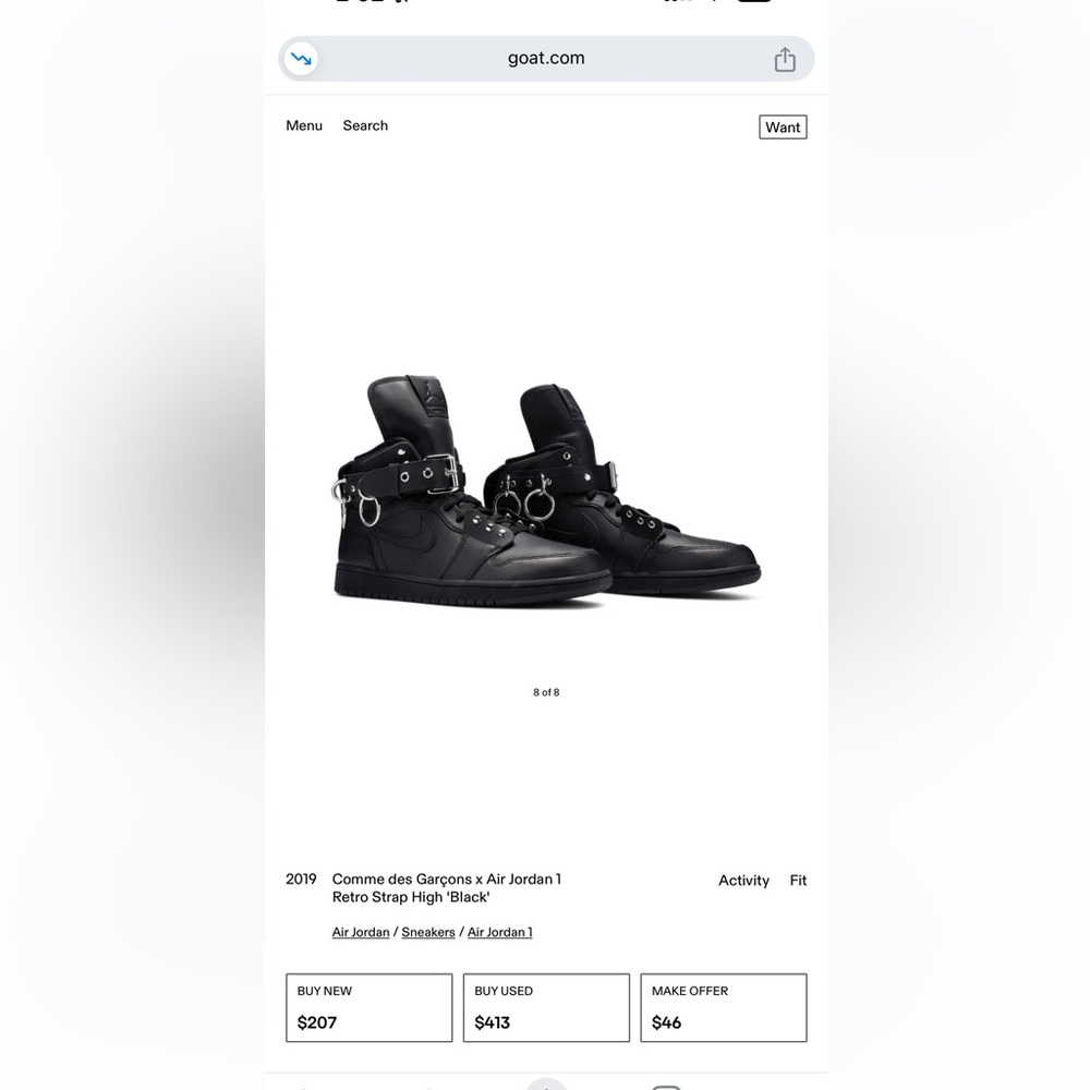 Comme des Garçons x Air Jordan 1 Retro Strap High 'Black' Size 5